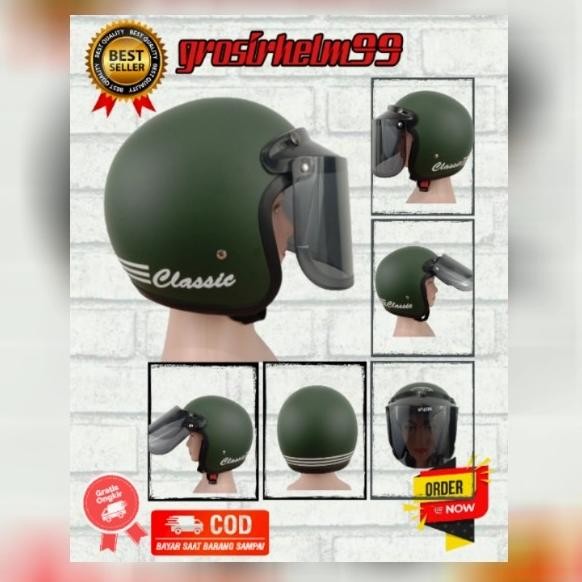 Helm Bogo Retro Hijau Army Dop Helm Bogo Murah Original