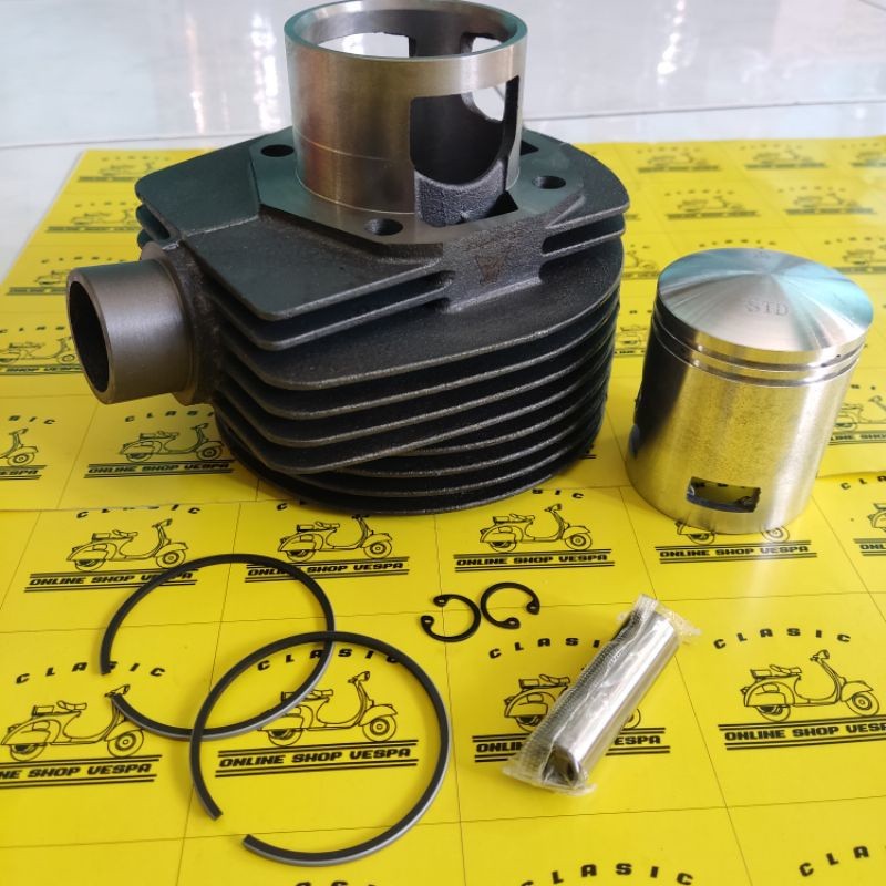 Blok Seher Vespa / Blok Silinder Vespa / Blok Piston Komplit Vespa Lubang 5 Ring Tipis Danmotor