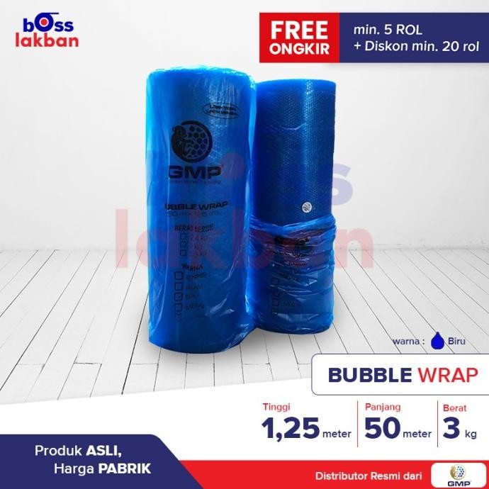 (Gosend / Grab) Bubble Wrap Biru Gmp 125 Cm X 50 Meter