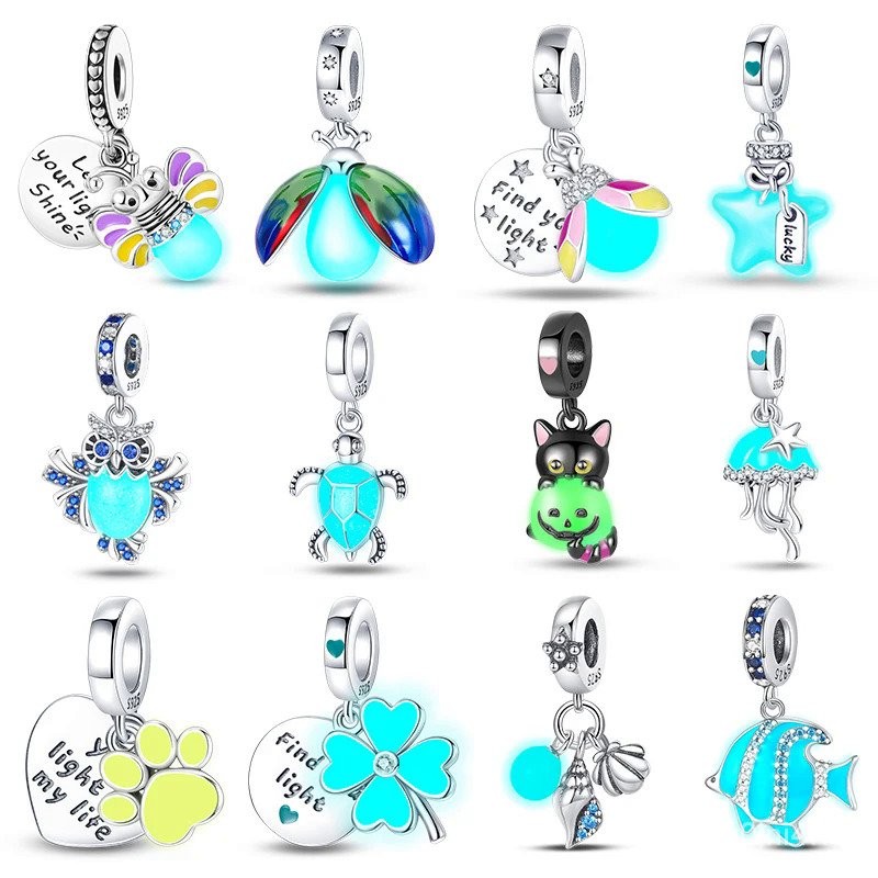 Glowing Charm 925 Silver Glow in the Dark Firefly Honeybee Star Charms Bead Fit Original Pandora Bra