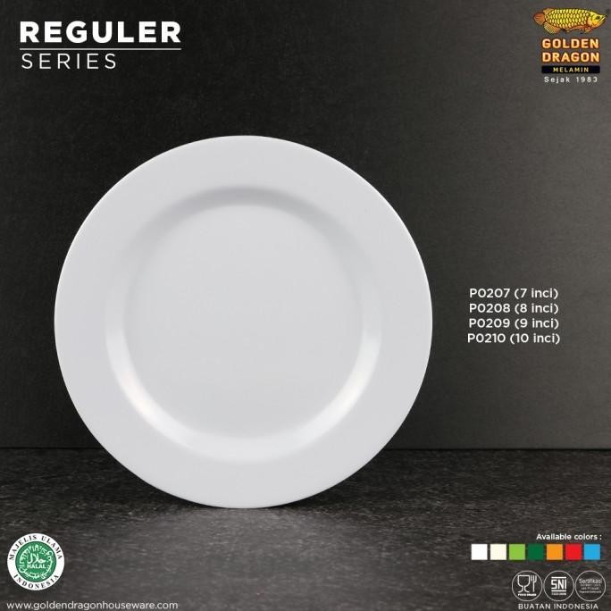 1 lusin piring makan bulat datar 9 inch putih melamine golden dragon OS76
