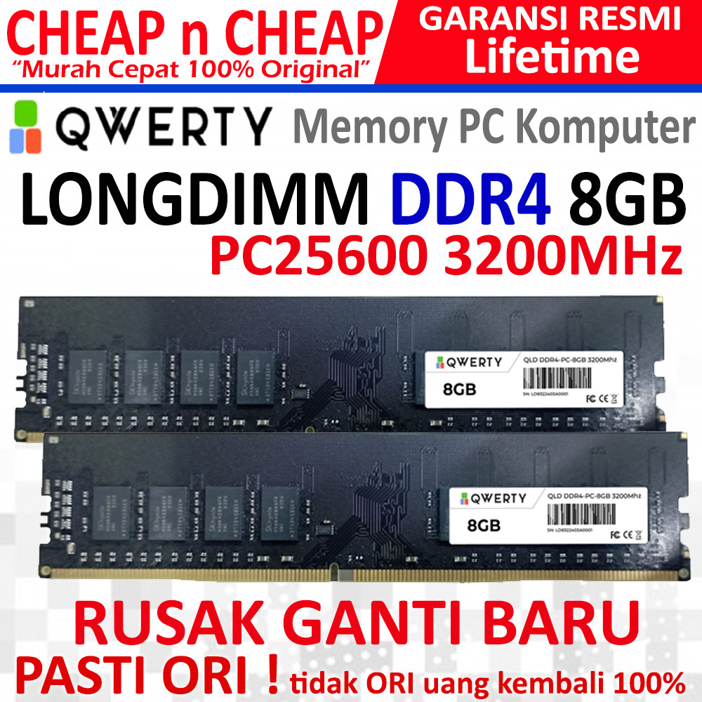 Qwerty DDR4 8GB 3200Mhz PC25600 RAM PC - Memory Longdimm Komputer CPU