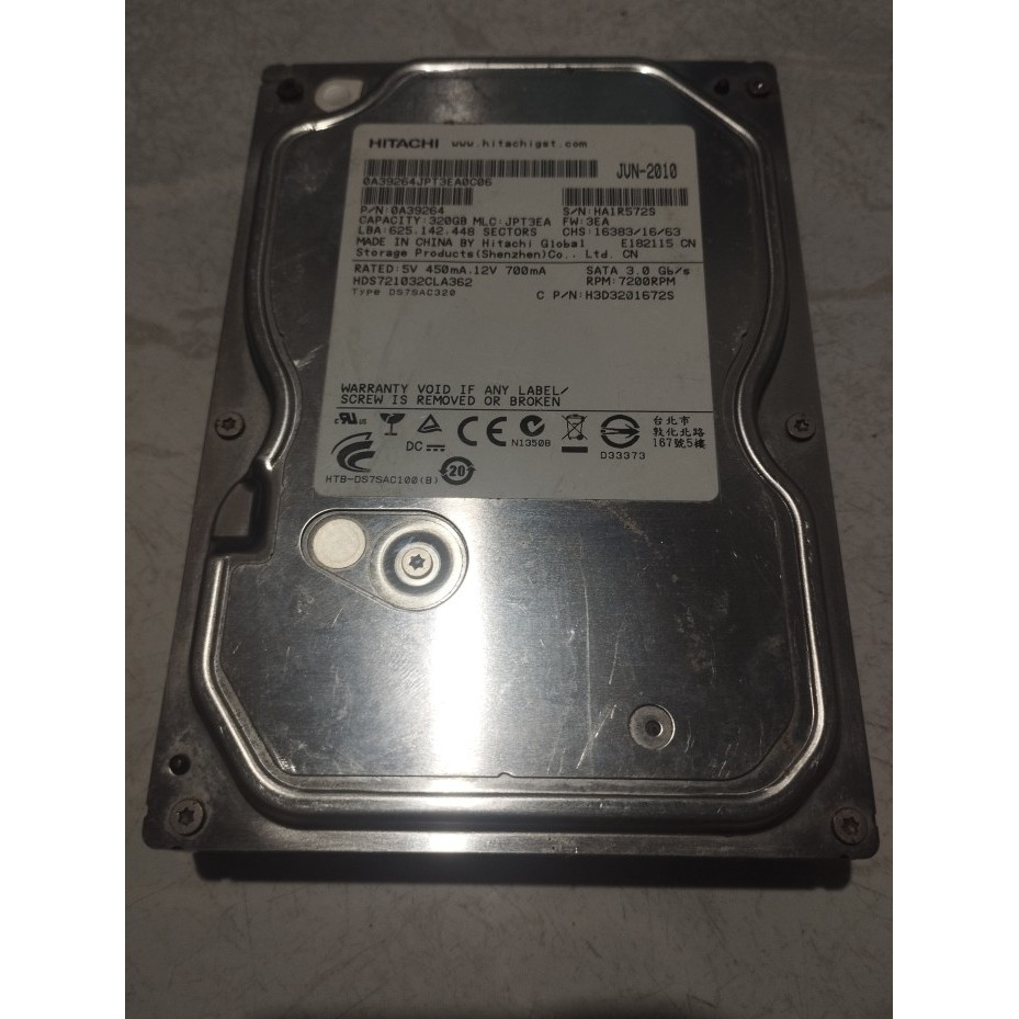 Hardisk Internal Dekstop/PC, Hitachi, 320 GB, SATA, 3,5"--sentinel 78%