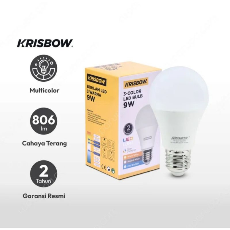Lampu bohlam led 9 watt krisbow 3 warna / krisbow lumi  bohlam led switch color / bulb led