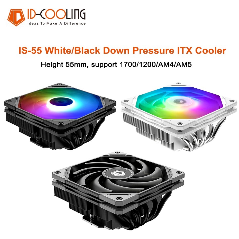 ID-COOLING IS-55 Putih/Hitam Pendingin CPU Tipis Tekan Ke Bawah Desktop Pendingin Udara Radiator 120