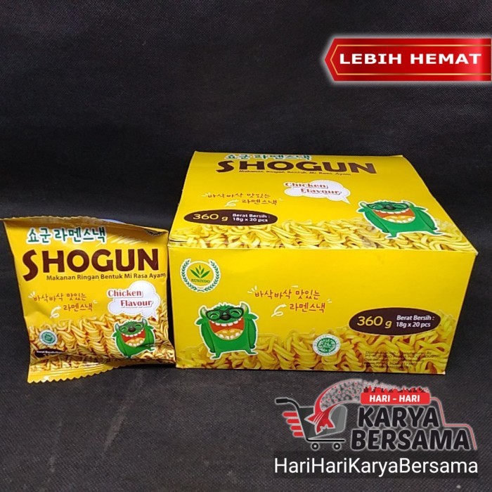 

PROMO SPECIAL MAKANAN RINGAN MIE RASA AYAM SHOGUN CHICKEN FLAVOUR BOX 20'S X 18GR