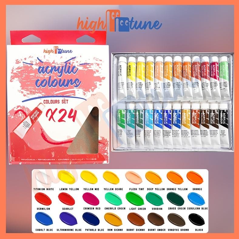 

h-4 Hightune Acrylic Paint Set Cat Akrilik Set 12/24 Warna 10ml Lukis Kanvas Maries Acrylic Dasar/Primer Original