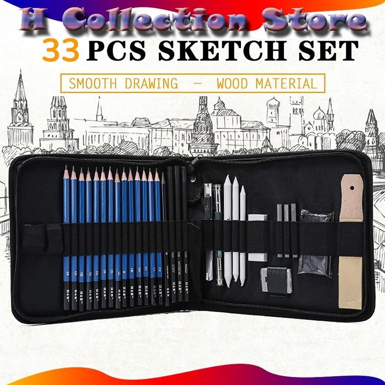 

fgh-56 33PCS/Set Sketch Pensil Pisau Penghapus dan Pensil Gambar untuk Keperluan Sekolah Pencil Drawing Set Sketsa dan Lukisan Set Berkualitas