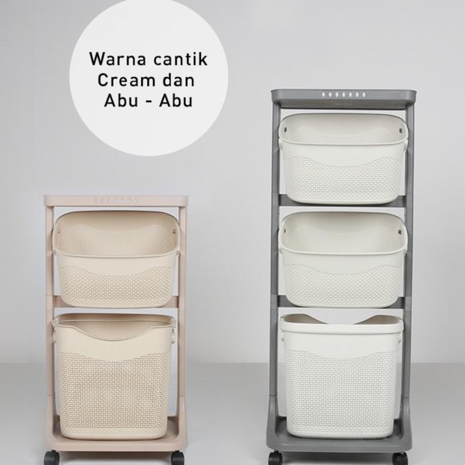 Rak Laundry 3 Susun Keranjang Pakaian Baju Kotor Trolley OFT Olymplast