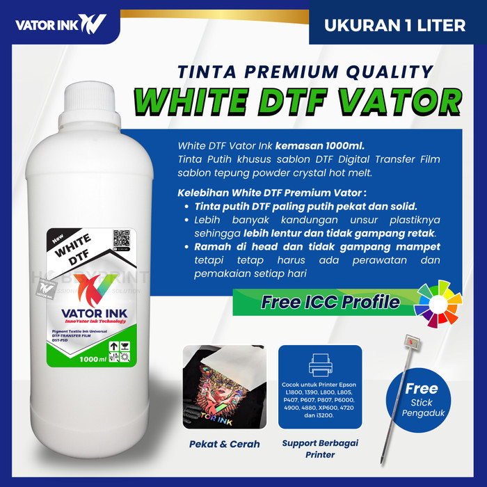 

DTF WHITE VATOR INK 1000ML TINTA PUTIH TRANSFER FILM SABLON PET FILM