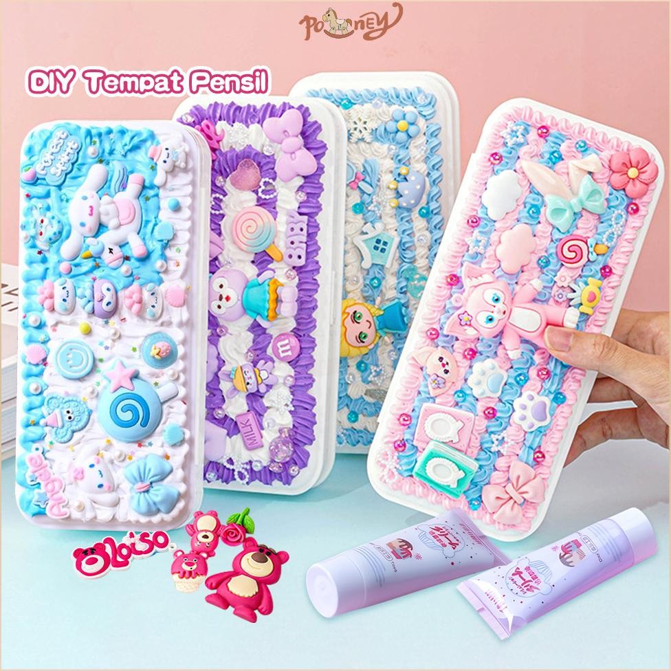 

hj-45 Poney DIY Deco Cream Set Kotak Pensil Tempat Pensil Sanrio Kuromi Korea Lucu Anak Sale
