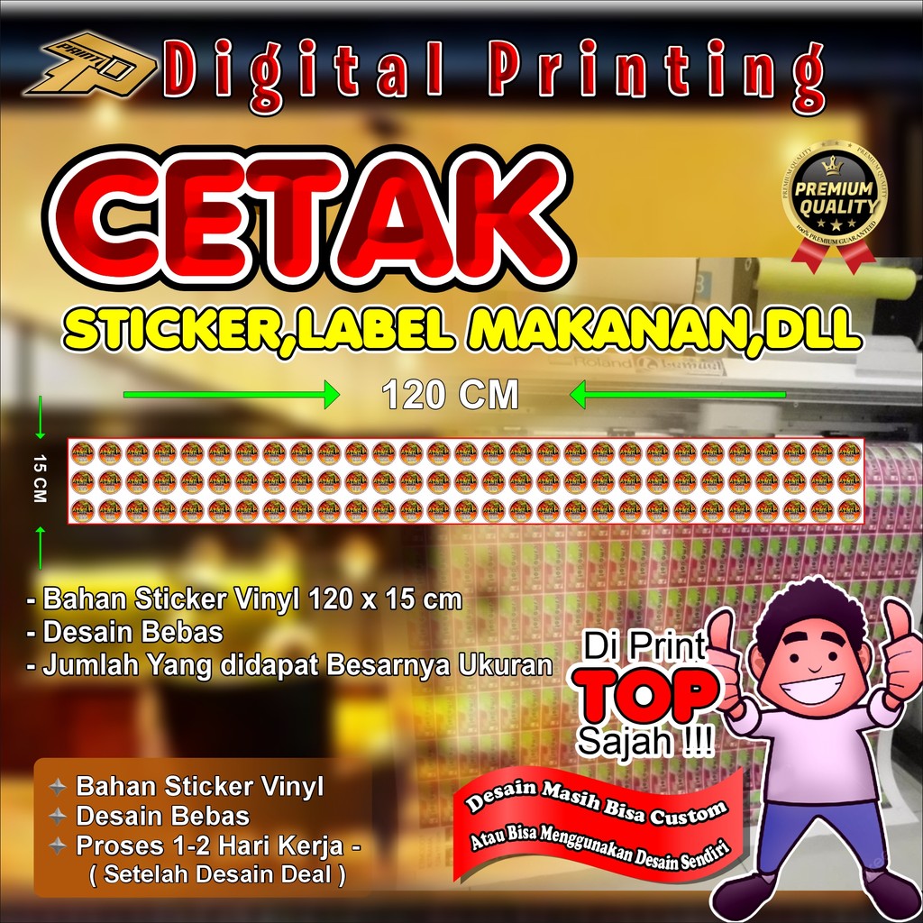 

Sticker Stiker Vinyl Meteran, Untuk Label Makanan, Label Minuman, Dll Desain Bebas