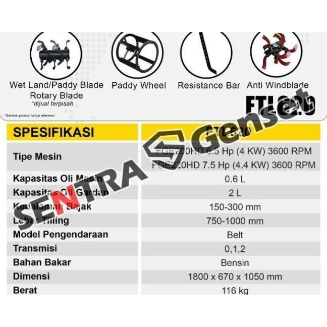 Tiller Firman Ftl 620. Mesin Cultivator Bajak Sawah Basah