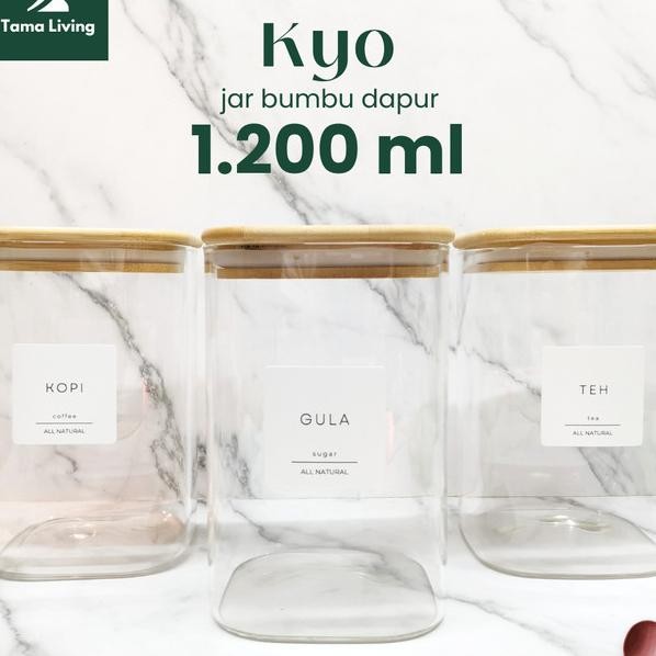 TamaKyo Jar Bumbu Dapur Gula Kopi Teh 1200Ml [Label Kotak] Jar Bumbu Dapur Toples Bumbu Dapur Set Ka
