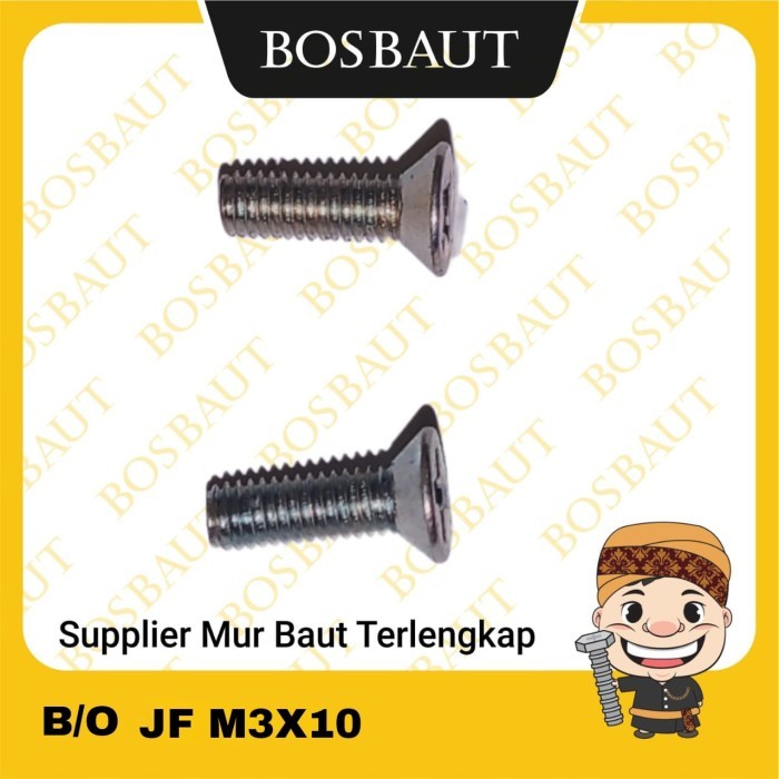 BAUT BESI OBENG PLUS FLAT RATA - BAUT JF KEPALA OBENG GALVANIS - BAUT FLAT HEAD - Machine Screw M3X1