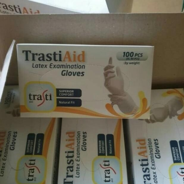 sarung tangan latex 1 box 100 pcs handscoon latex medis Trasti LFS