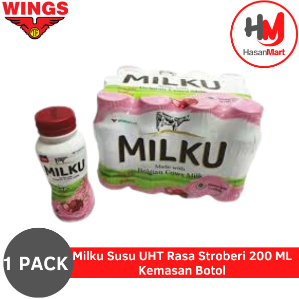 

Milku Susu UHT Rasa STROBERI / STRAWBERRY Kemasan Botol 200 mL [1 PACK isi 12 Botol]