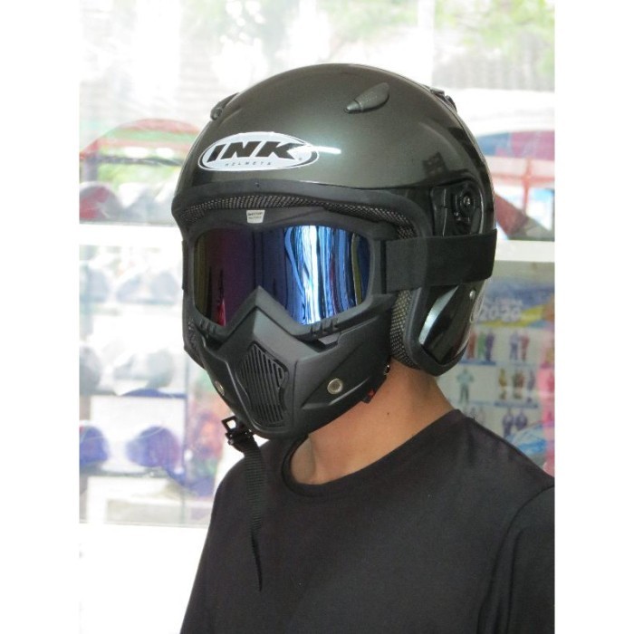 BISA COD bisa cod helm ink sni retro set google mask READY STOCK