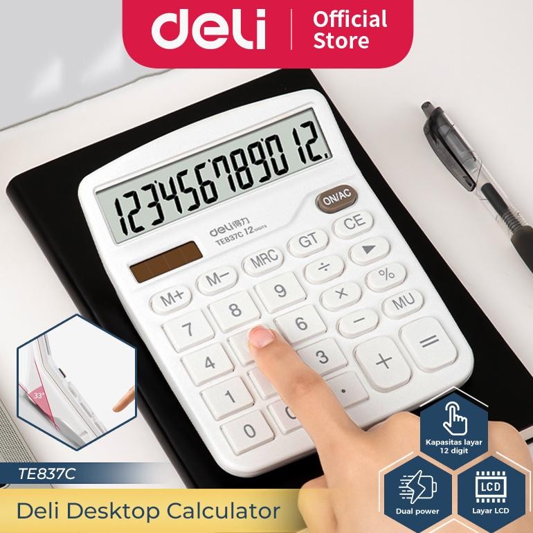 

TERMURAH Deli Desktop Calculator / Kalkulator Meja 12 Digit Dual Power Layar LCD TE837C t-56