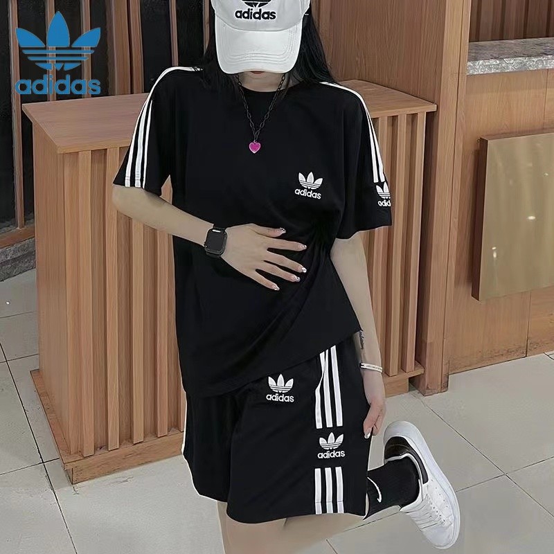 (Kaos + Celana) Logo Bordir Adidas Counte Setelan Dua Potong Gaya Klasik Asli Kaus Kasual Celana Pen