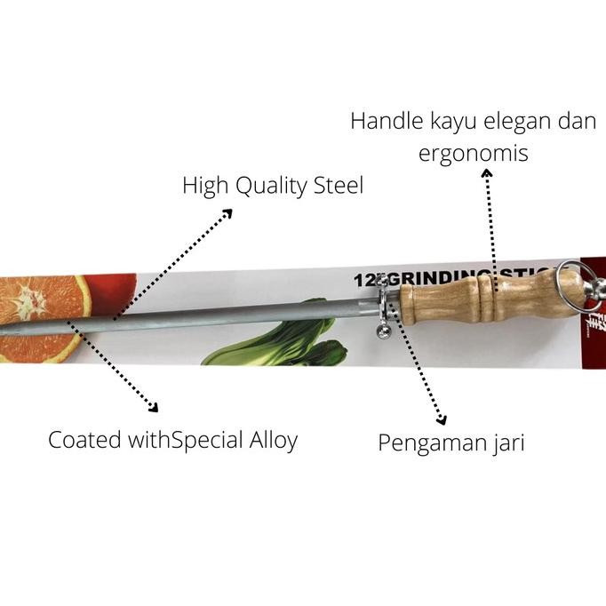Stik Asahan Pengasah Pisau Golok Sharpening Baja 12 Inch Handle Kayu RMBT