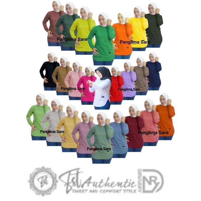 Baju Kaos Wanita Lengan Panjang Merek Dinarry Warna Pink Fanta Polos