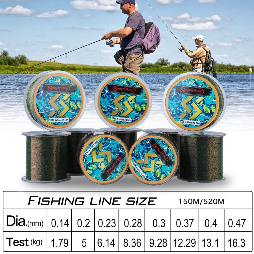 Big Sale Sougayilang Senar Pancing 150M 520M Super Kuat Nylon Pancing Lapisan Fluorocarbon  35Lb Dra