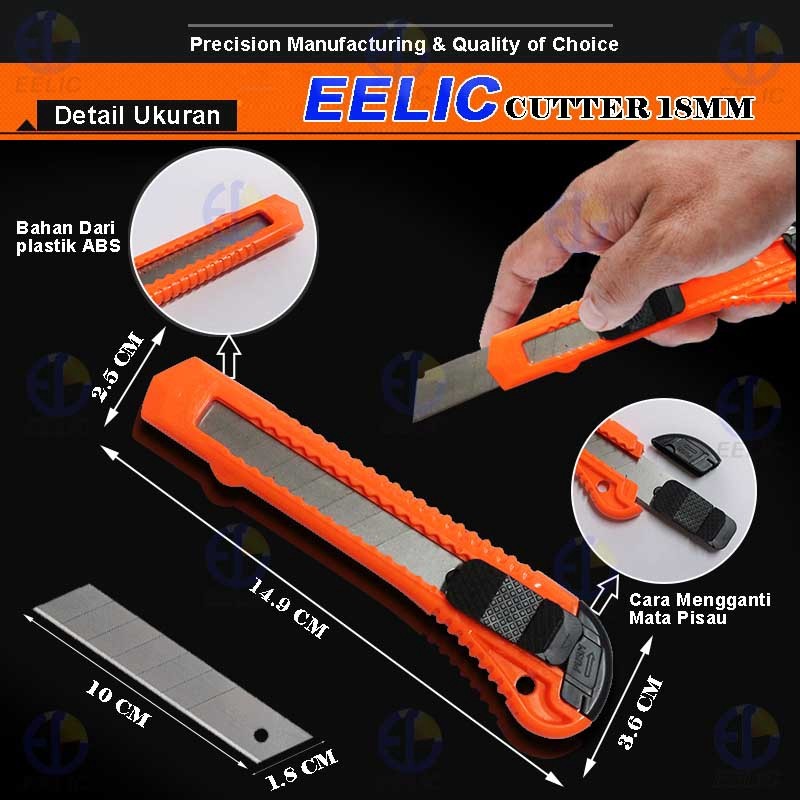 

EELIC CUR-J18MM Cutter 18mm Orange Yang Tajam dan Desaign Menarik