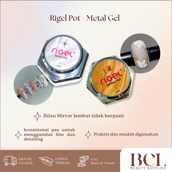 Rigel Pot Metal Gel 15ml / Efek Metalic Kuku