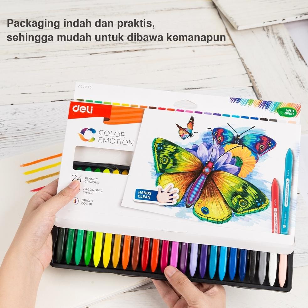 

PJJ-1621 Deli Krayon Sekolah 24 Warna Cerah Bentuk segitiga ergonomis tidak beracun EC20020 Viral