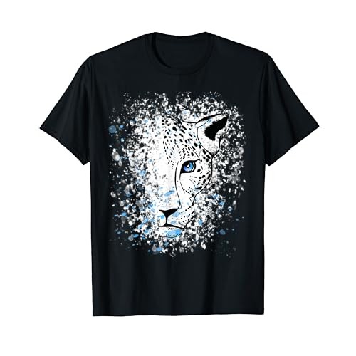 Kaos Pria Hitam Macan Tutul Salju Mata Biru Macan Tutul Kaos Keren M--4XL