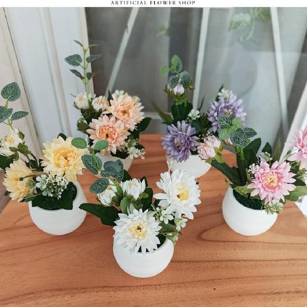 Pot Ni Bunga Krisan Artificial Dekorasi Kamar Rumah Meja Kantor Hias