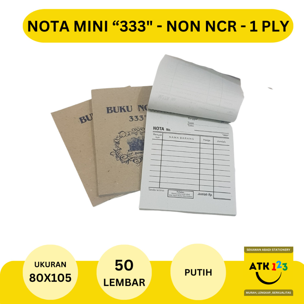 

Nota Mini 1 Ply Merk 333 / Rankap 1 / Putih