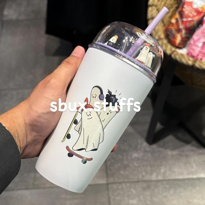 DFR Starbucks Tumbler Autumn 2023 Halloween Hipster Ghost Glow In The Dark TERLARIS
