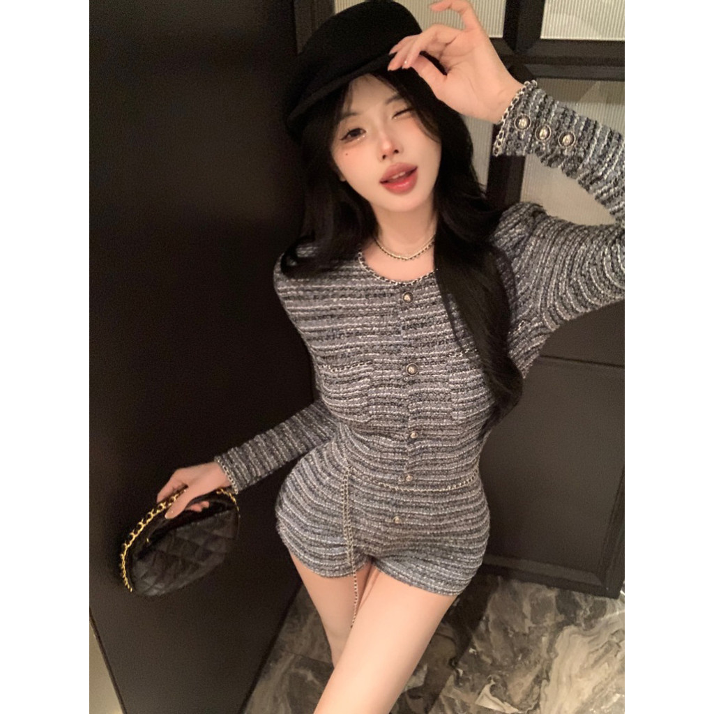 [Crunchy Brulee]Jumpsuit lengan panjang gaya Perancis untuk wanita awal musim gugur celana kasual el