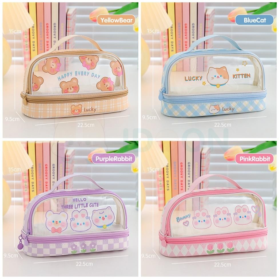 

Terpercaya Idoon Pencil Case Transparan Korea Tempat Pensil Besar Dua Lapis Kotak Pensil Tempat Pola Hewan Lucu High Quality