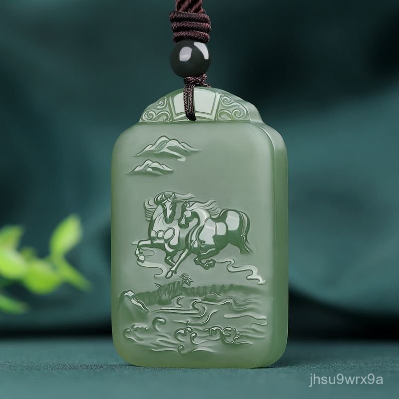 Hetian Jade Liontin Kuda Pria, Liontin Giok Sukses Instan Menang