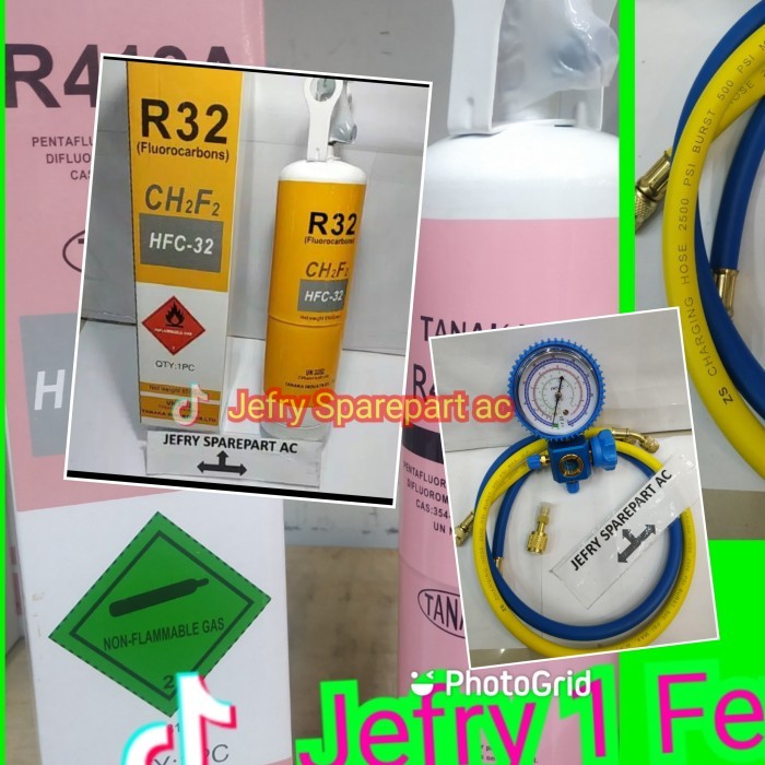 PAKET FREON R32ISI FREON AC SINGLE MANIFOLD + ADAPTOR R32 + SELANG R22