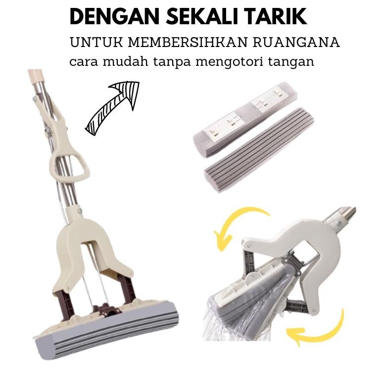 Vw | Alat Pel Pengering Lantai Otomatis Magic Mop Spons 28Cm Pel Lantai Karet Peras Otomatis Praktis