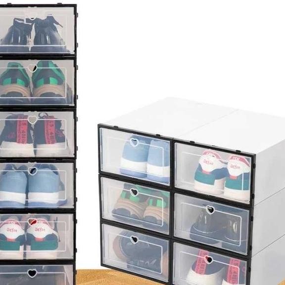 Rak Sepatu Plastik Kotak Sepatu Rakit Transparan Anti Debu Shoe Box Desain Kotak 6 Pcs