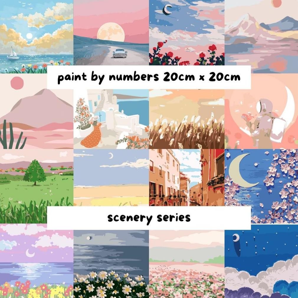 

[Papapa Store] - COD - Paint by number 20 x 20cm Canvas Paint By Number Kit Digital Oil Painting DIY Painting kit Lukisan - Scenery Series