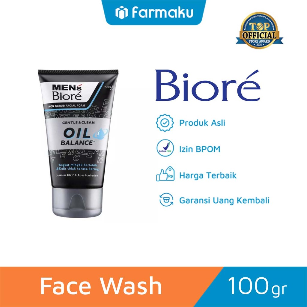 Biore Mens Facial Foam Gentle & Clean Oil Balance 100gr - Sabun Muka