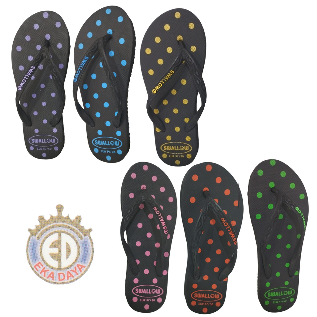 Sandal Jepit Wanita Swallow Black Polkadot Seri