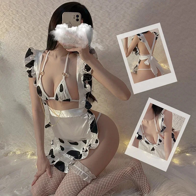 Anime Kawaii Cow Cosplay Sexy Lingerie Costume Maid Outfit Women Sexy Lingerie Lolita Bra and Panty 