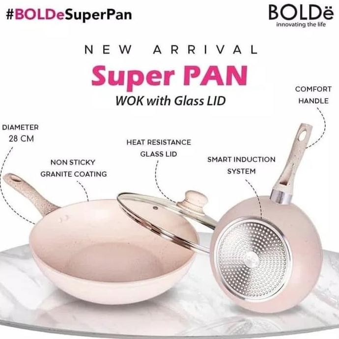 Wok Pan Granite Bolde 28Cm+Tutup Kaca-Wajan-Panci-Anti Lengket