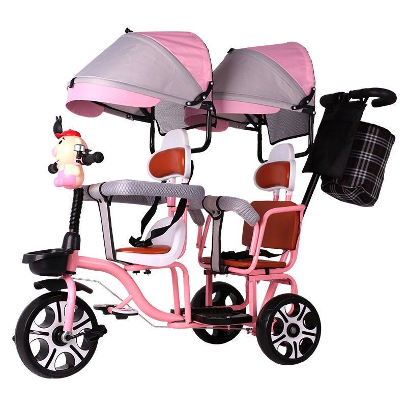Kursi Troli Pedal Sepeda Roda Tiga Anak Ganda untuk Kereta Dorong Bayi Besar Kembar 1-6 |F5DDEEFE|
