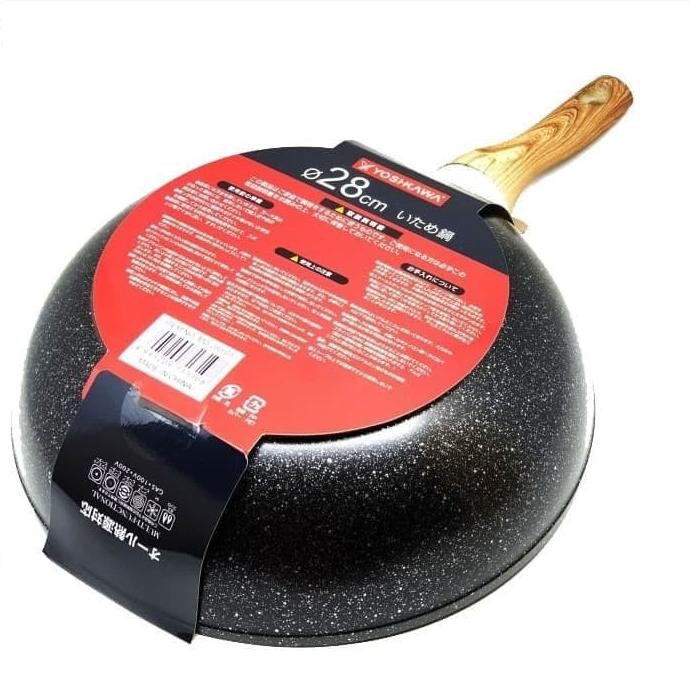 Wajan Wok Pan Anti Lengket Yoshikawa Marble Ceramic Wok 28Cm