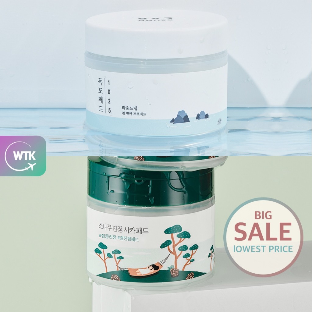 ROUND LAB 1025 Dokdo 70 Pads / Pine Tree Cica 50 Pads - Pelembab, Bantalan Penenang Katun Murni, Ban