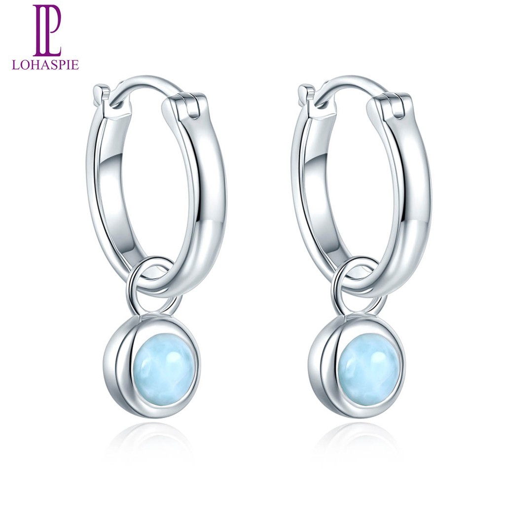 Larimar Pectoli Anting Menjuntai Klip Wanita Perhiasan Bagus Batu Permata Biru Alami Perak Murni 925