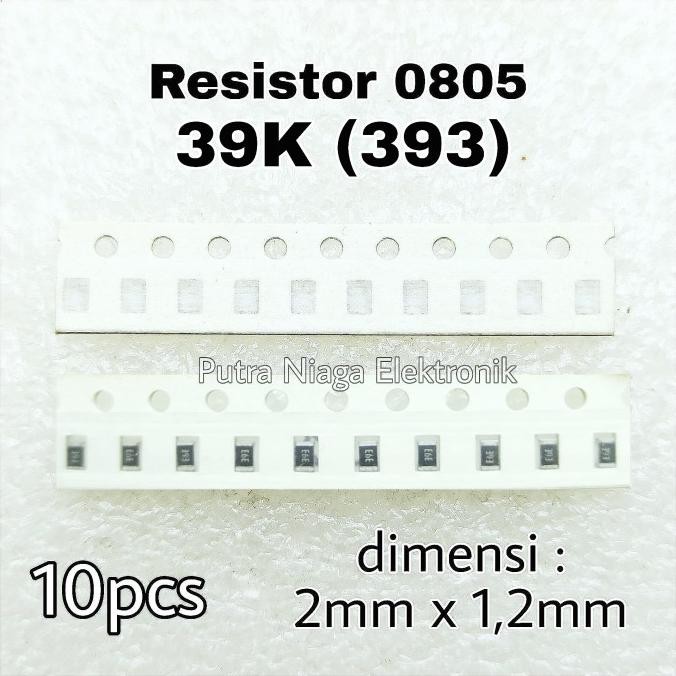Terbaru (10pcs) Resistor SMD 0805 39K Tahanan 39Kohm 39 K Marking: 393 putr4n